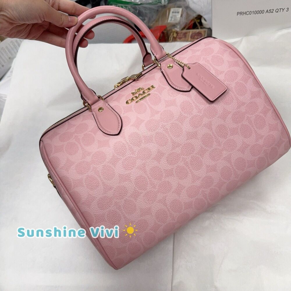 NWT Coach Rowan Large Satchel Bag In Signature Canvas CAO77 /powder pink - Picture 3 of 10